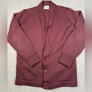 Vintage Cheerleader Supply Co Burgundy 100% Wool Cardigan Sweater Size 40